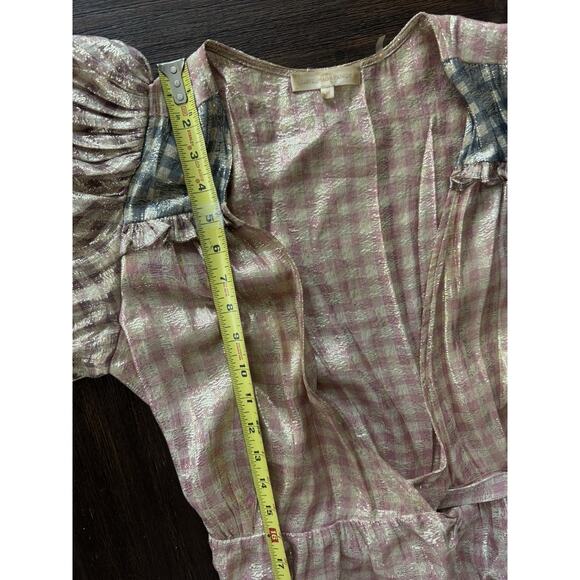 LoveShackFancy Maxi Dress Women’s Medium Wrap Tiered Metallic Gingham - Picture 13 of 16